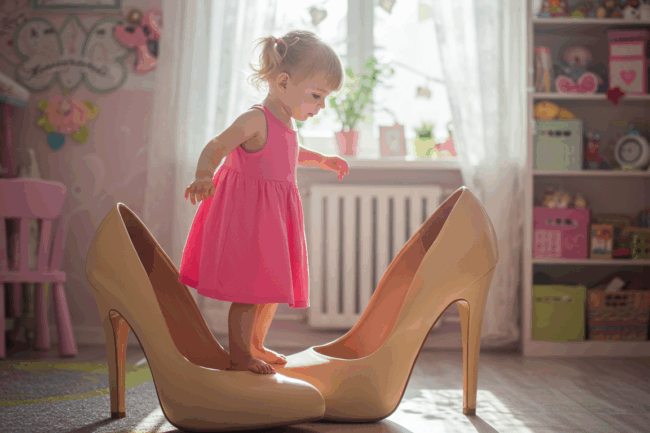 Child dressed in adult clothes and heavy makeup, symbolizing child adultization.